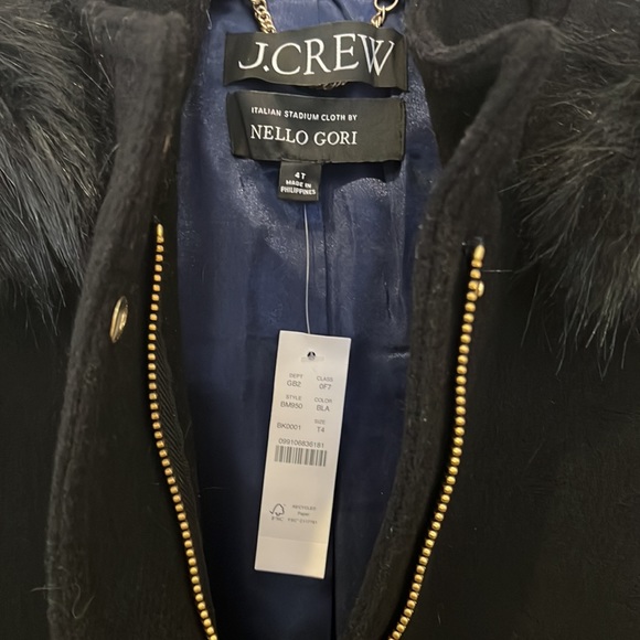 *NWT J. Crew JCREW Black Italian Wool Blend Coat Detachable Faux Fur Trim - Picture 2 of 6